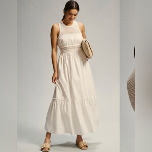 Anthropologie Mare Mare Ivory Smocked Tiered Maxi Dress Size Large